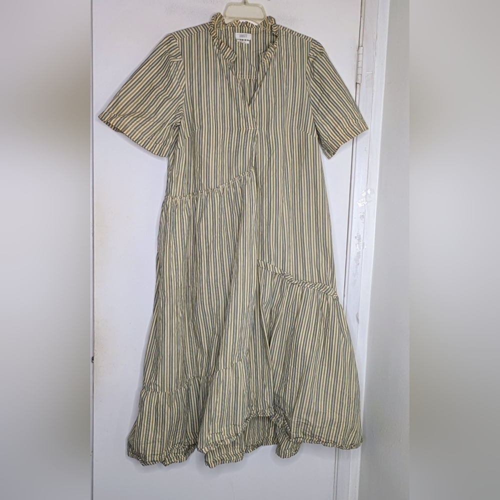 TOAST Stripe Organic Crinkle Poplin Dress in Pulp/Bright Sky Size 16